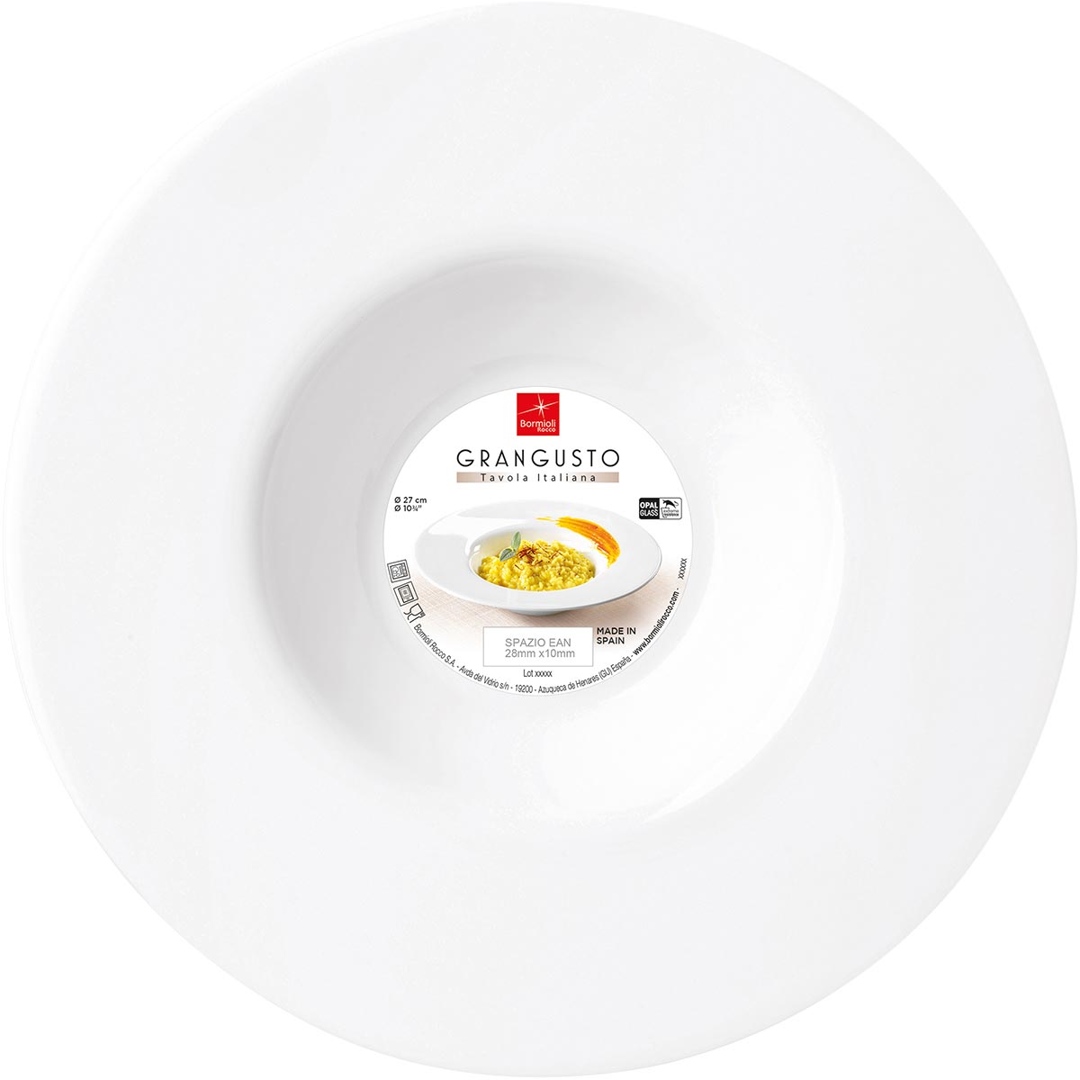 Prato Risotto Bormioli Rocco Grangusto Vidro Temperado Branco 27cm