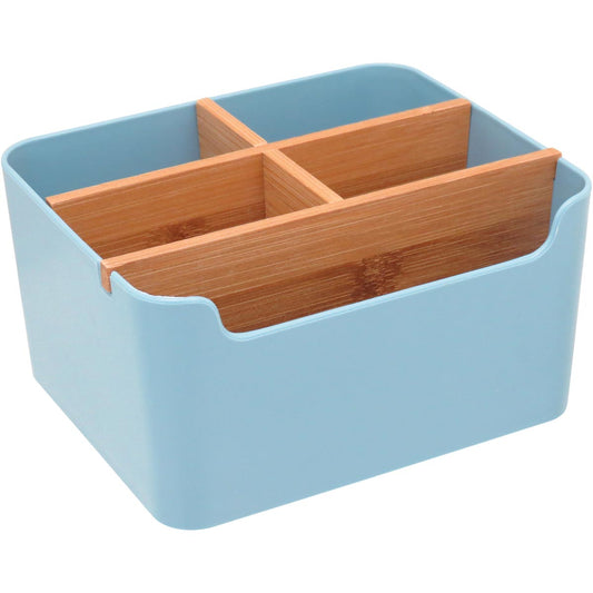 Porta Talheres Anetto Azul Plástico 5 Divisões 10x18x15cm