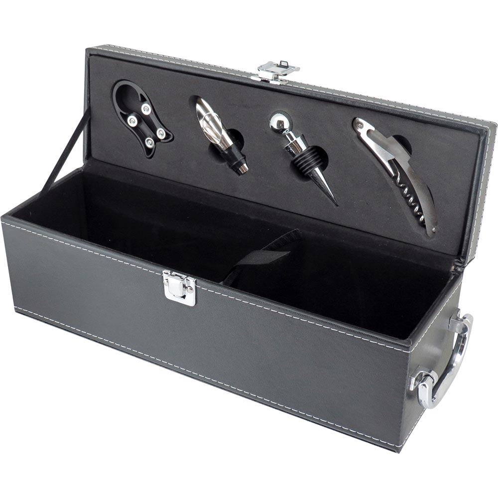 Kit Acessórios para Vinho Malbec 5 Peças Sintético Preto - Inclui Abridor e Aerador