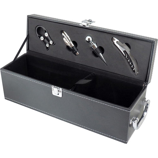 Kit Acessórios para Vinho Malbec 5 Peças Sintético Preto - Inclui Abridor e Aerador