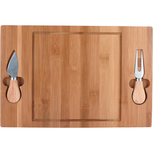 Jogo de Queijo em Bambu Natural Cheesy com Tábua e Facas Especializadas