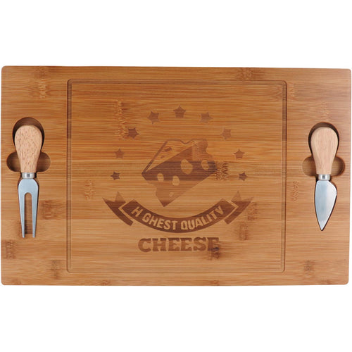 Jogo de Queijo Cheesy 3 Peças Bambu Natural com Tábua e Facas