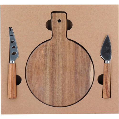 Jogo de Queijo Cheesy Madeira Natural com 3 Facas Especializadas