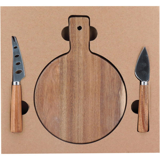 Jogo de Queijo Cheesy Madeira Natural com 3 Facas Especializadas
