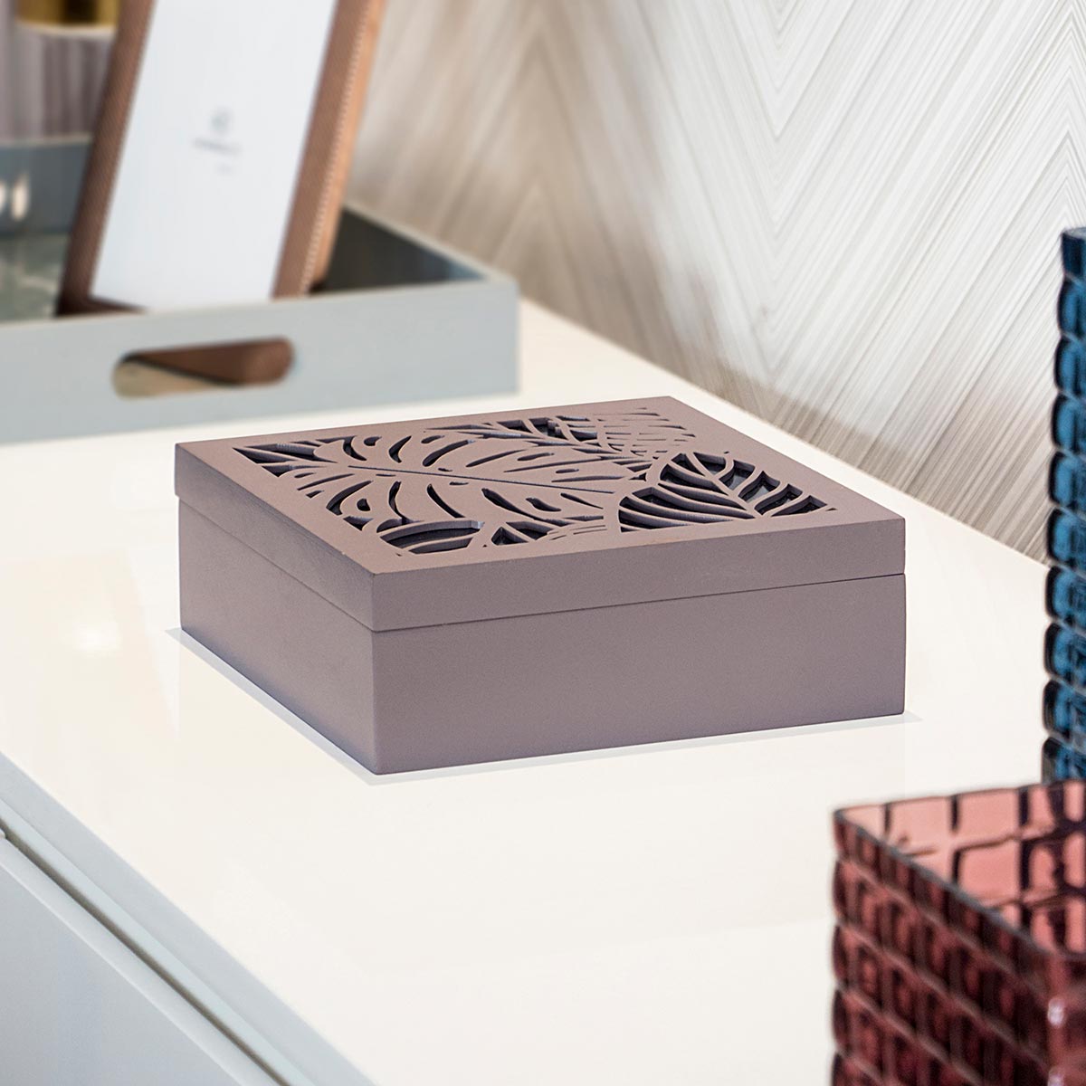 Caixa Organizadora MDF Marrom Surya 7x20x20cm para Escritório e Casa