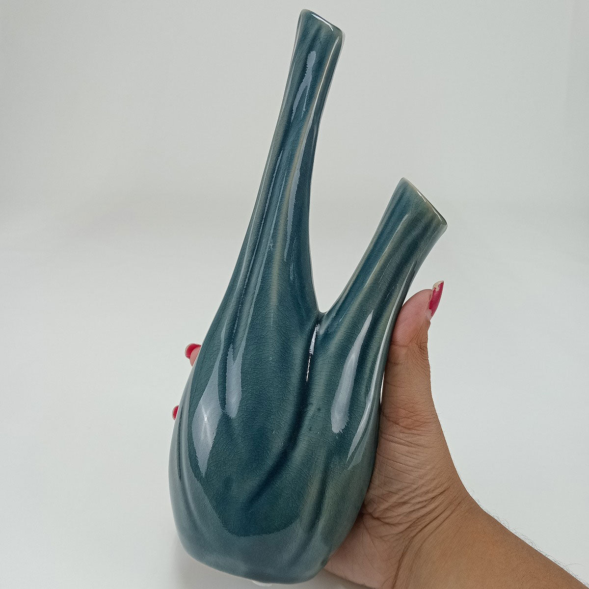 Vaso Decorativo Cerâmica Azul Home&Co Anse 29x12x8cm