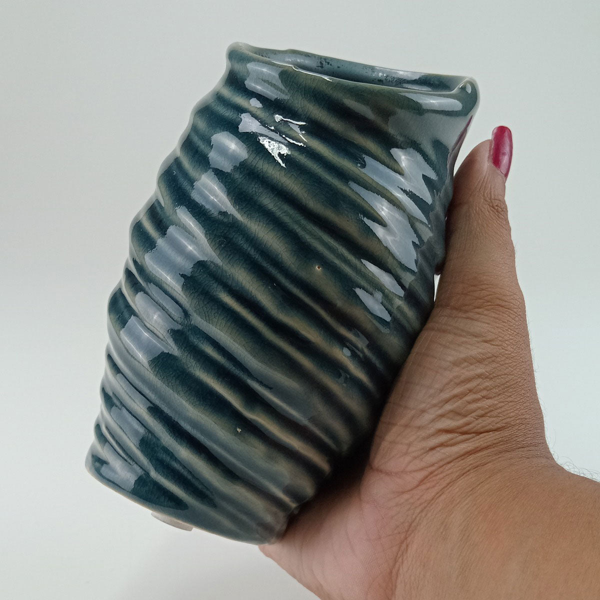 Vaso Cerâmico Azul Home&Co Ninon 15,6x8x8,1cm para Arranjos Florais