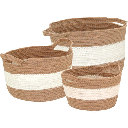 Conjunto de Cestas Decorativas Bangli Fibra Bege - 3 Peças