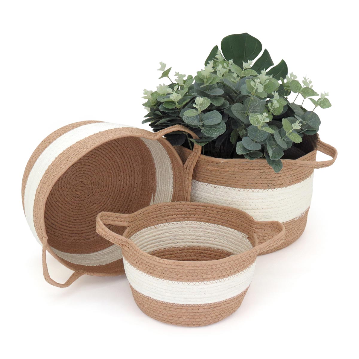 Conjunto de Cestas Decorativas Bangli Fibra Bege - 3 Peças