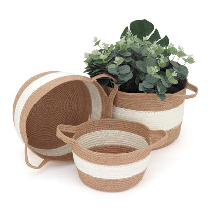 Conjunto de Cestas Decorativas Bangli Fibra Bege - 3 Peças