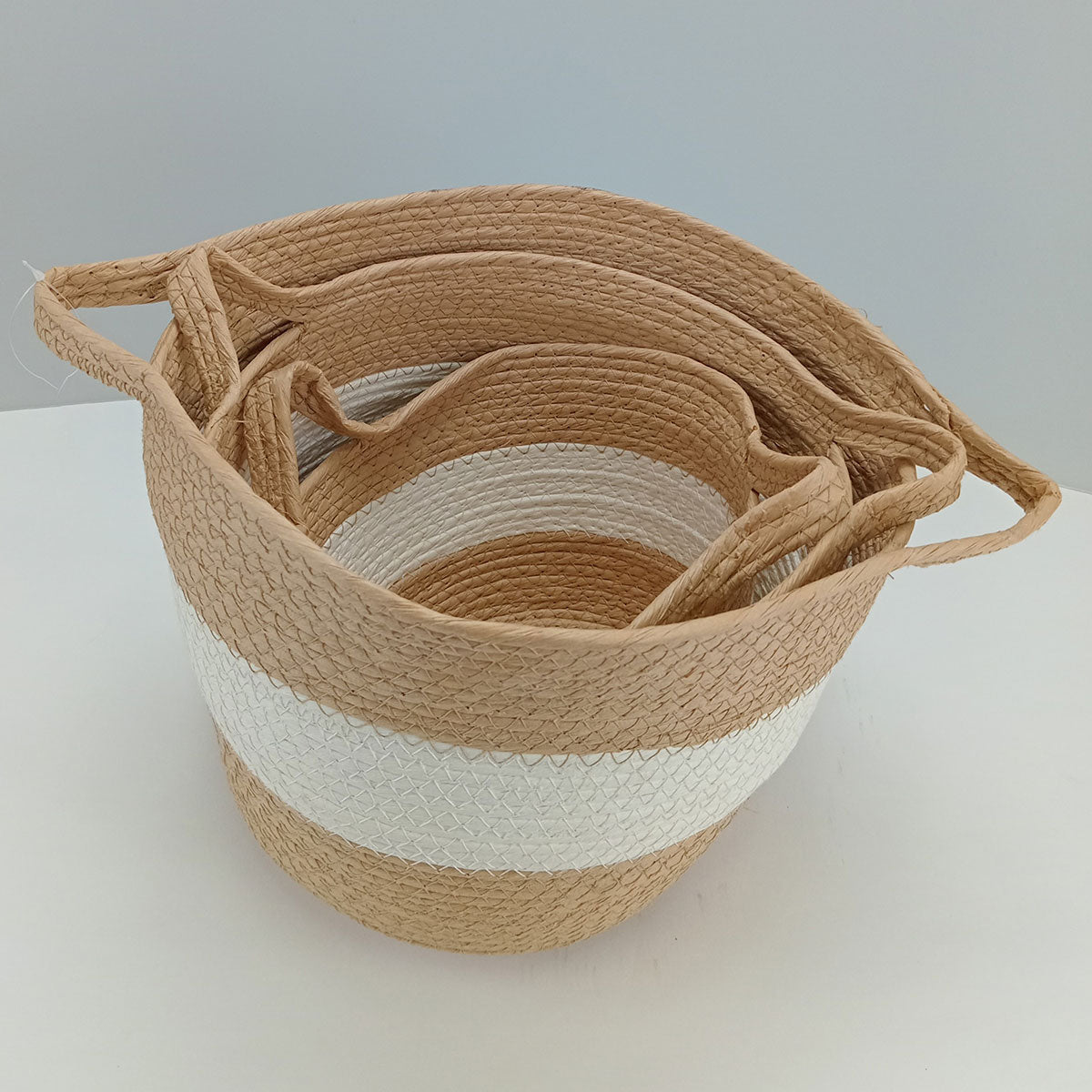 Conjunto de Cestas Decorativas Bangli Fibra Bege - 3 Peças