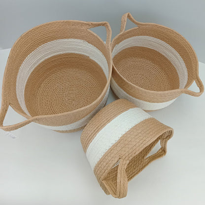 Conjunto de Cestas Decorativas Bangli Fibra Bege - 3 Peças