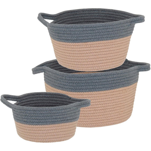 Cesta Organizadora Allegra 3 Peças Tecido Cinza - Grande, Médio, Pequeno