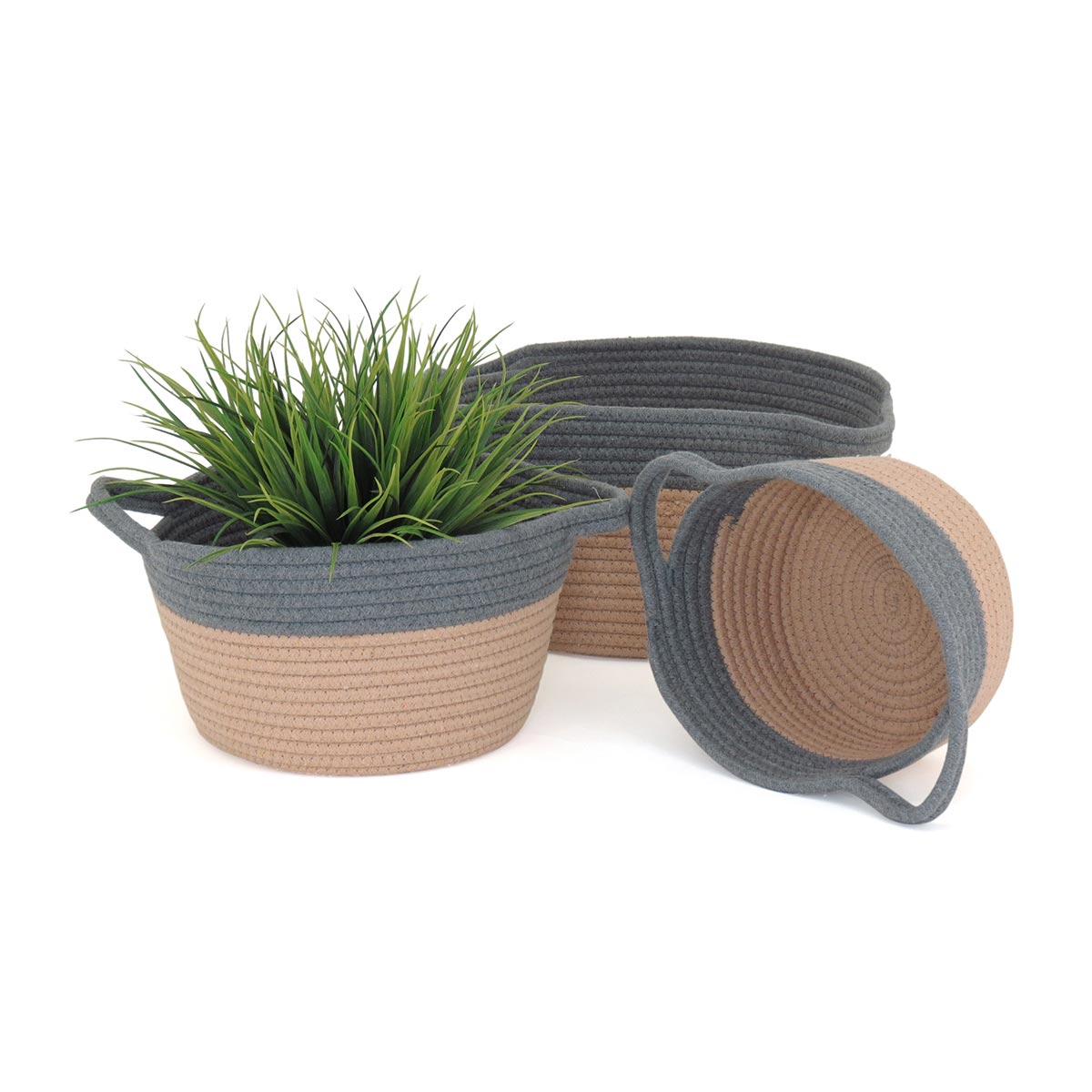 Cesta Organizadora Allegra 3 Peças Tecido Cinza - Grande, Médio, Pequeno