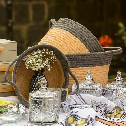 Cesta Organizadora Allegra 3 Peças Tecido Cinza - Grande, Médio, Pequeno