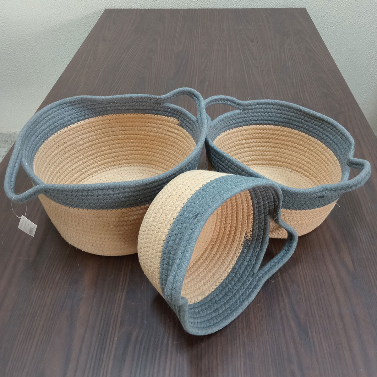 Cesta Organizadora Allegra 3 Peças Tecido Cinza - Grande, Médio, Pequeno