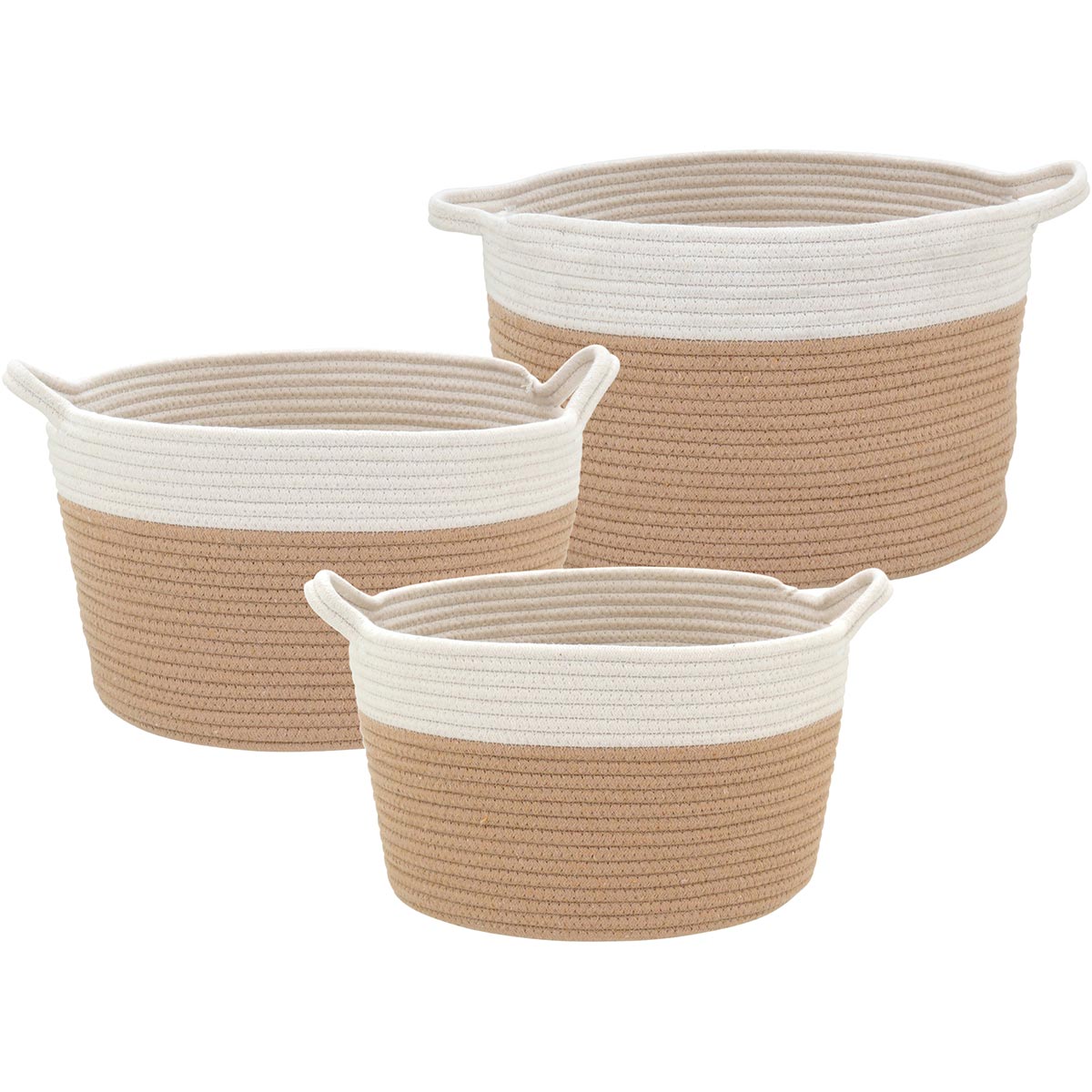 Conjunto 3 Cestas Organizadoras Allegra Tecido Branco - Grande, Médio, Pequeno