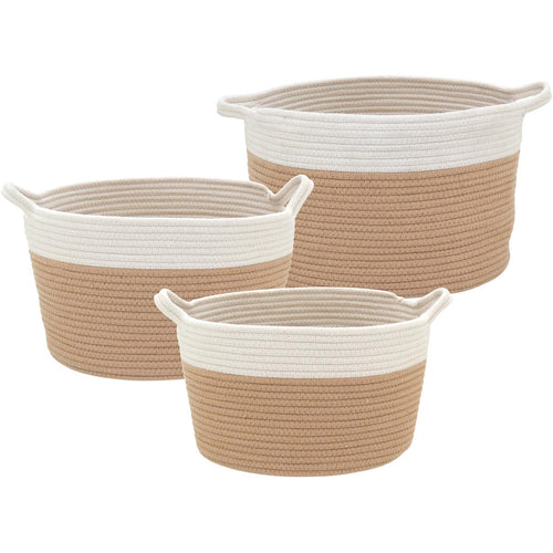 Conjunto 3 Cestas Organizadoras Allegra Tecido Branco - Grande, Médio, Pequeno