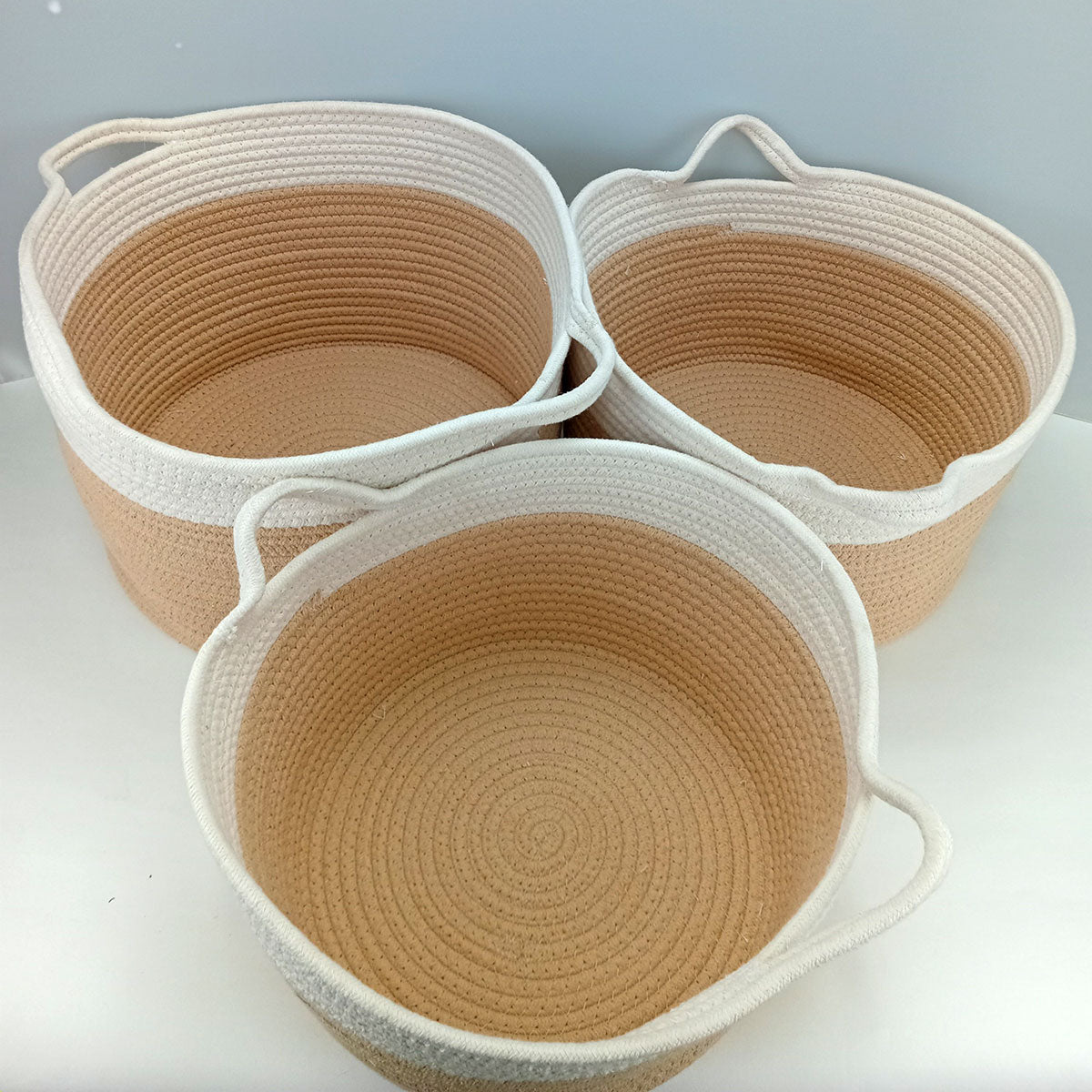 Conjunto 3 Cestas Organizadoras Allegra Tecido Branco - Grande, Médio, Pequeno