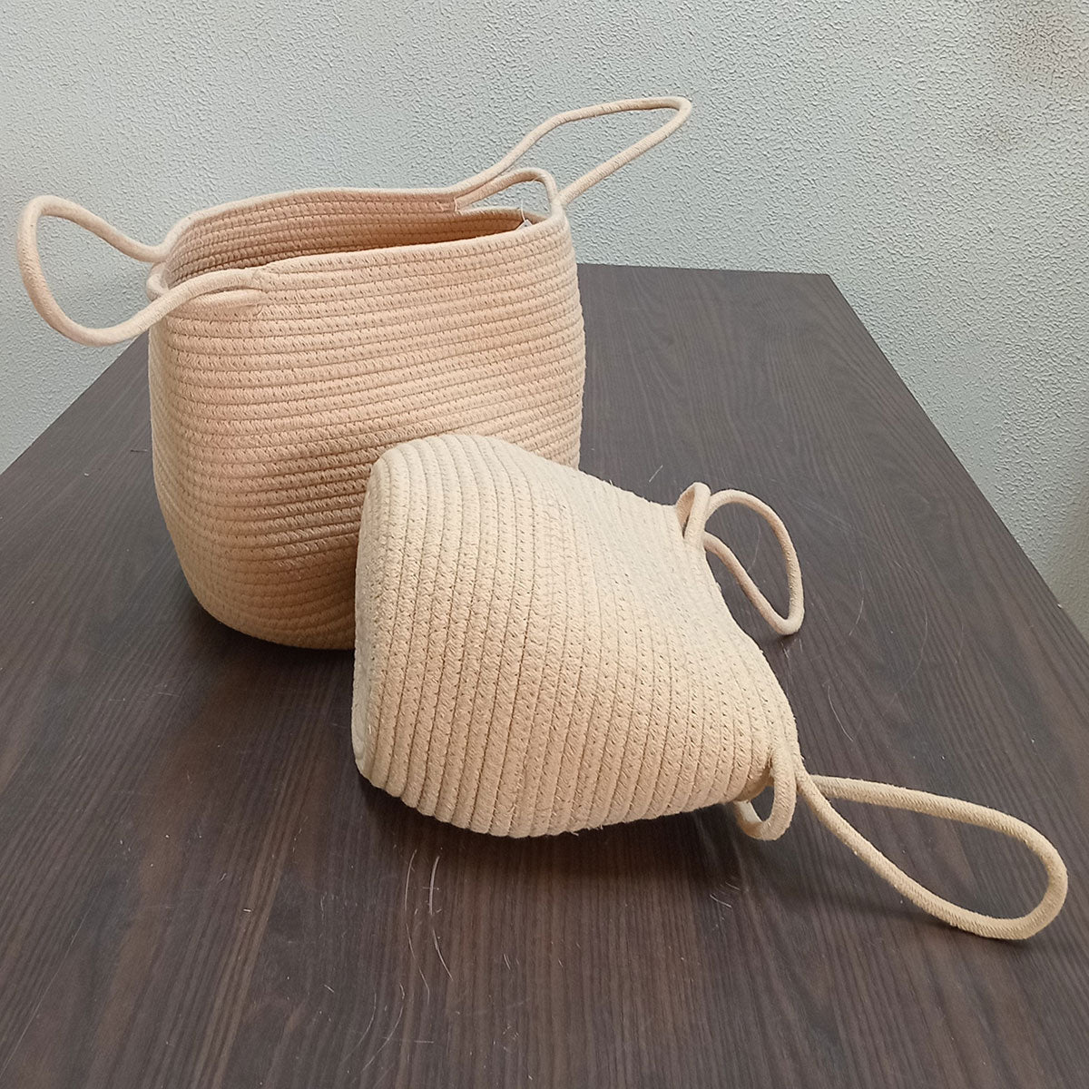 Cesta Organizadora Chartier 2 peças Tecido Natural Bege Grande e Pequena