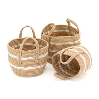 Cesta Organizadora Singara Tecido Bege - Conjunto 3 Peças Tamanhos G/M/P