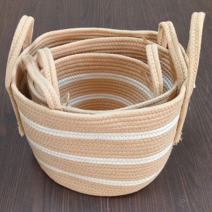 Cesta Organizadora Singara Tecido Bege - Conjunto 3 Peças Tamanhos G/M/P