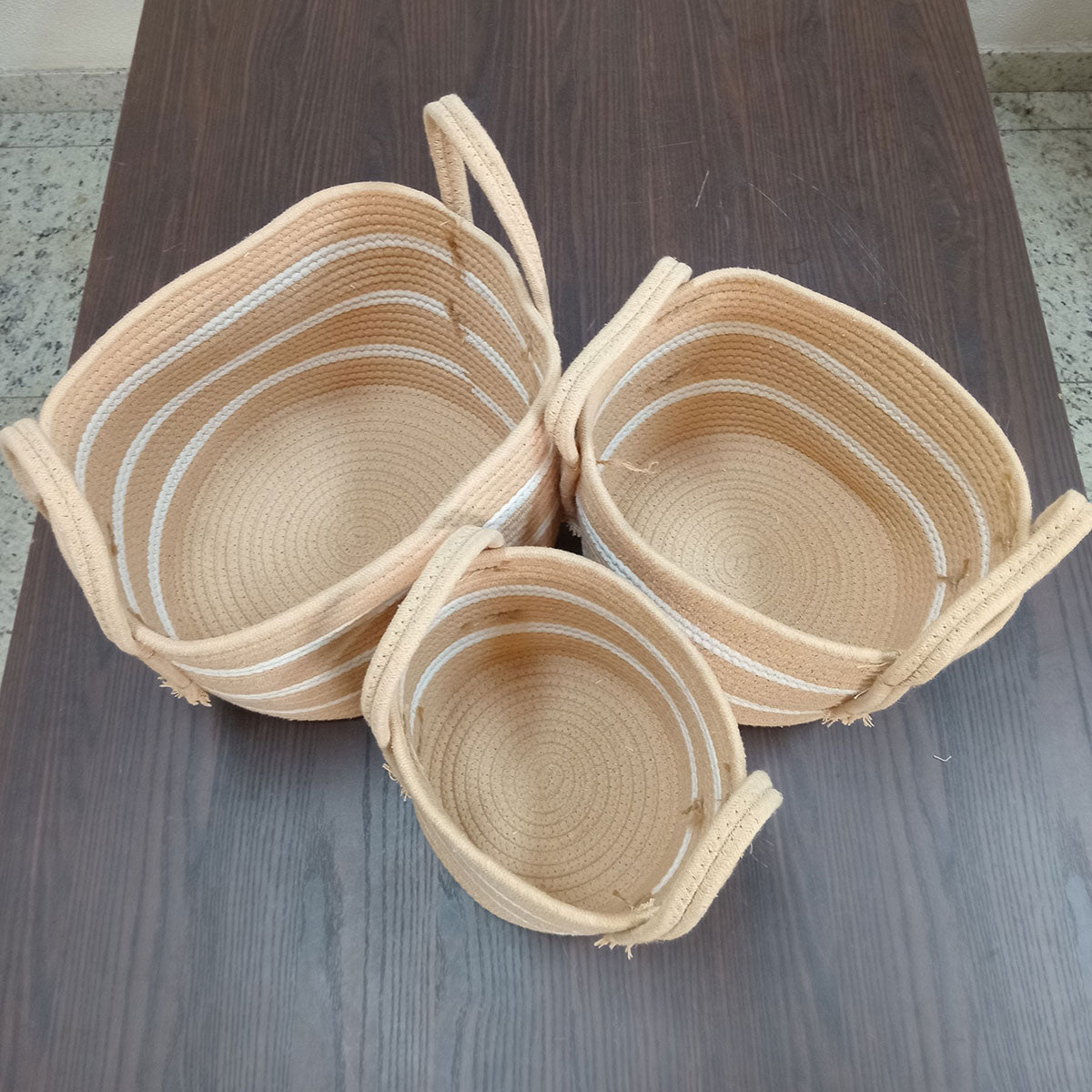 Cesta Organizadora Singara Tecido Bege - Conjunto 3 Peças Tamanhos G/M/P