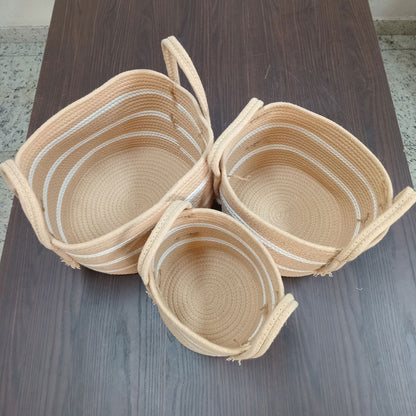 Cesta Organizadora Singara Tecido Bege - Conjunto 3 Peças Tamanhos G/M/P