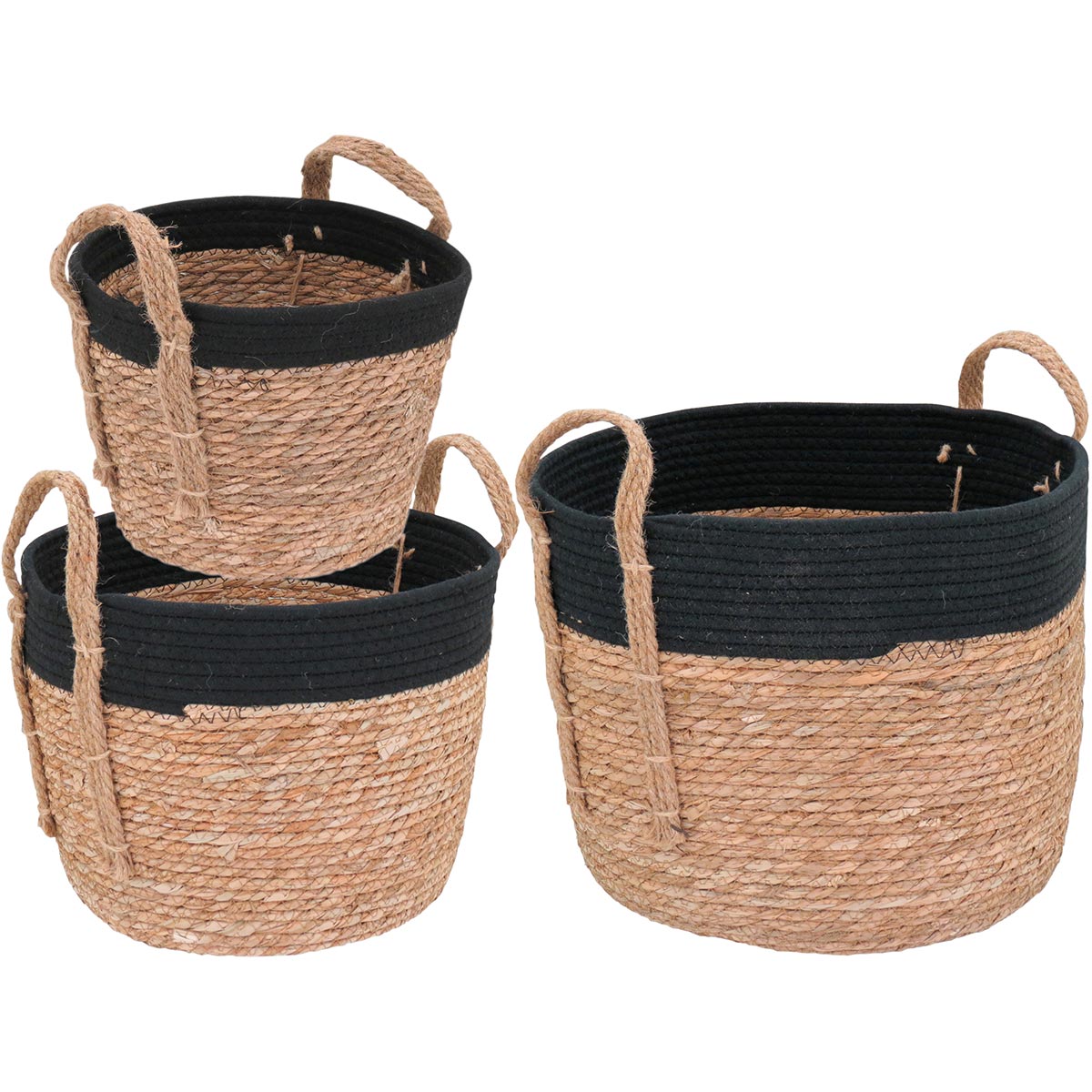 Cesta Organizadora Kigali 3 Peças Fibra Natural Marrom Grande, Médio e Pequeno