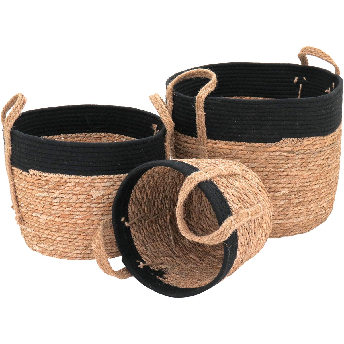 Cesta Organizadora Kigali 3 Peças Fibra Natural Marrom Grande, Médio e Pequeno