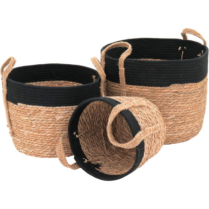 Cesta Organizadora Kigali 3 Peças Fibra Natural Marrom Grande, Médio e Pequeno