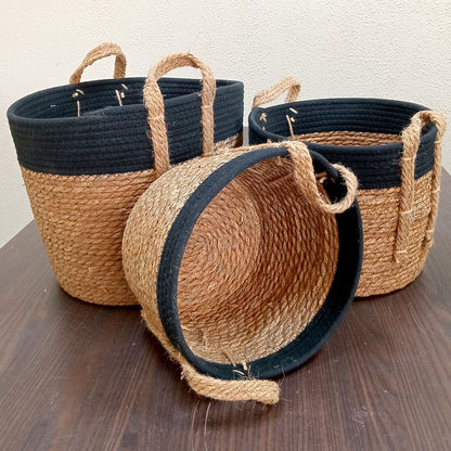 Cesta Organizadora Kigali 3 Peças Fibra Natural Marrom Grande, Médio e Pequeno