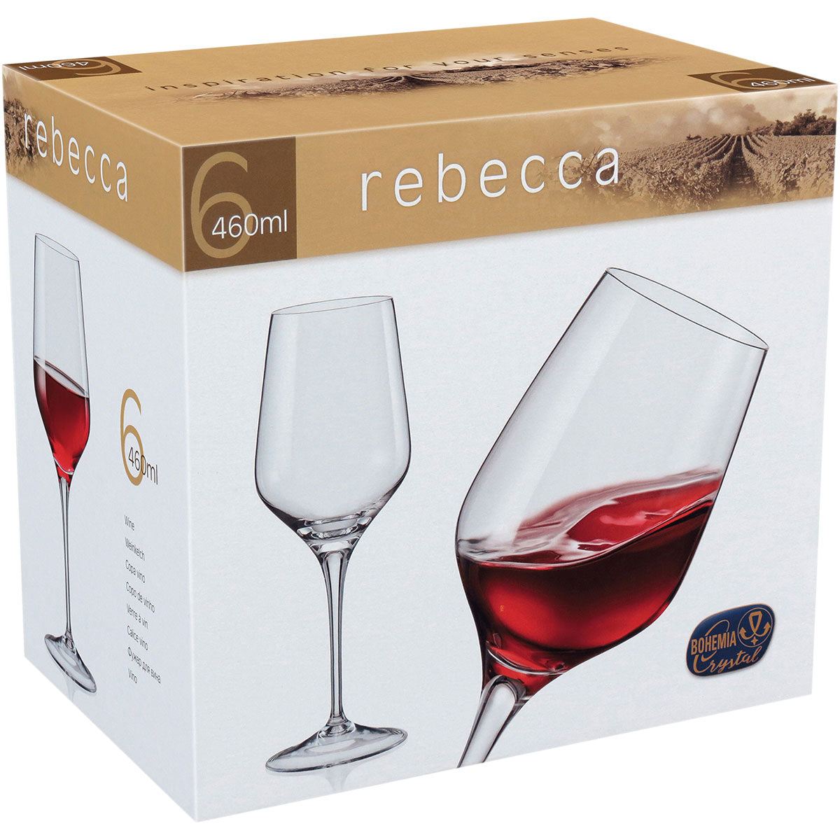 Conjunto 6 Taças de Vinho Bohemia Rebecca Cristal 460ml Transparente