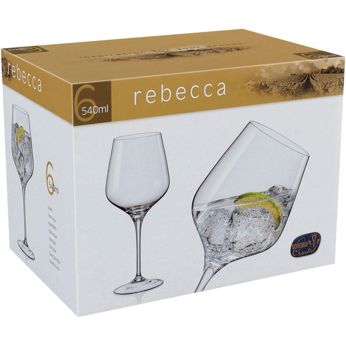 Conjunto de 6 Taças de Água Bohemia Rebecca Cristal 540ml Transparente