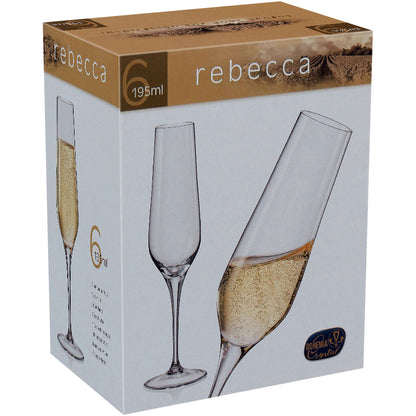 Conjunto 6 Taças de Champanhe Bohemia Rebecca Cristal 195ml Transparente