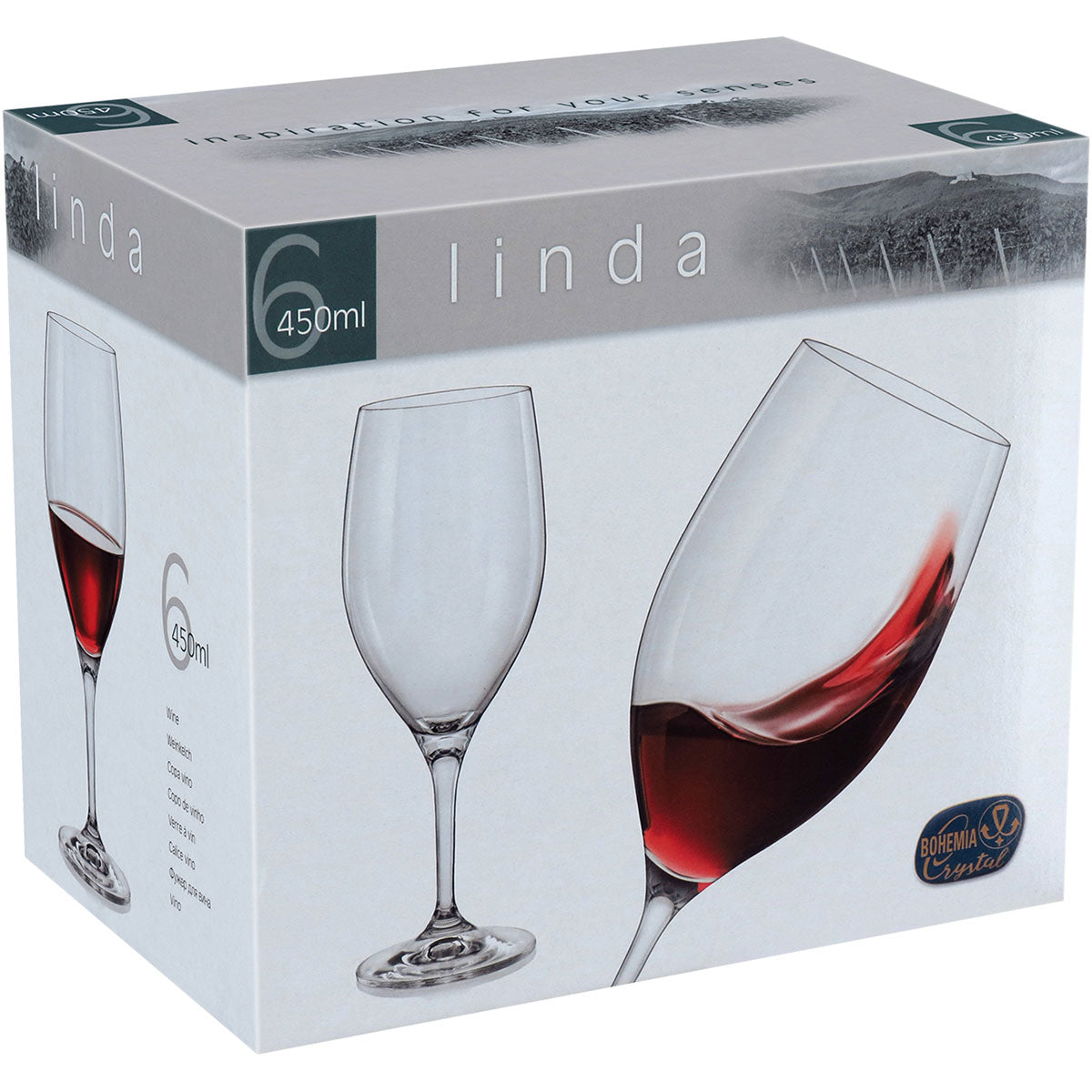 Jogo de 6 Taças de Vinho Bohemia Cristal 450ml Transparente 22x8cm