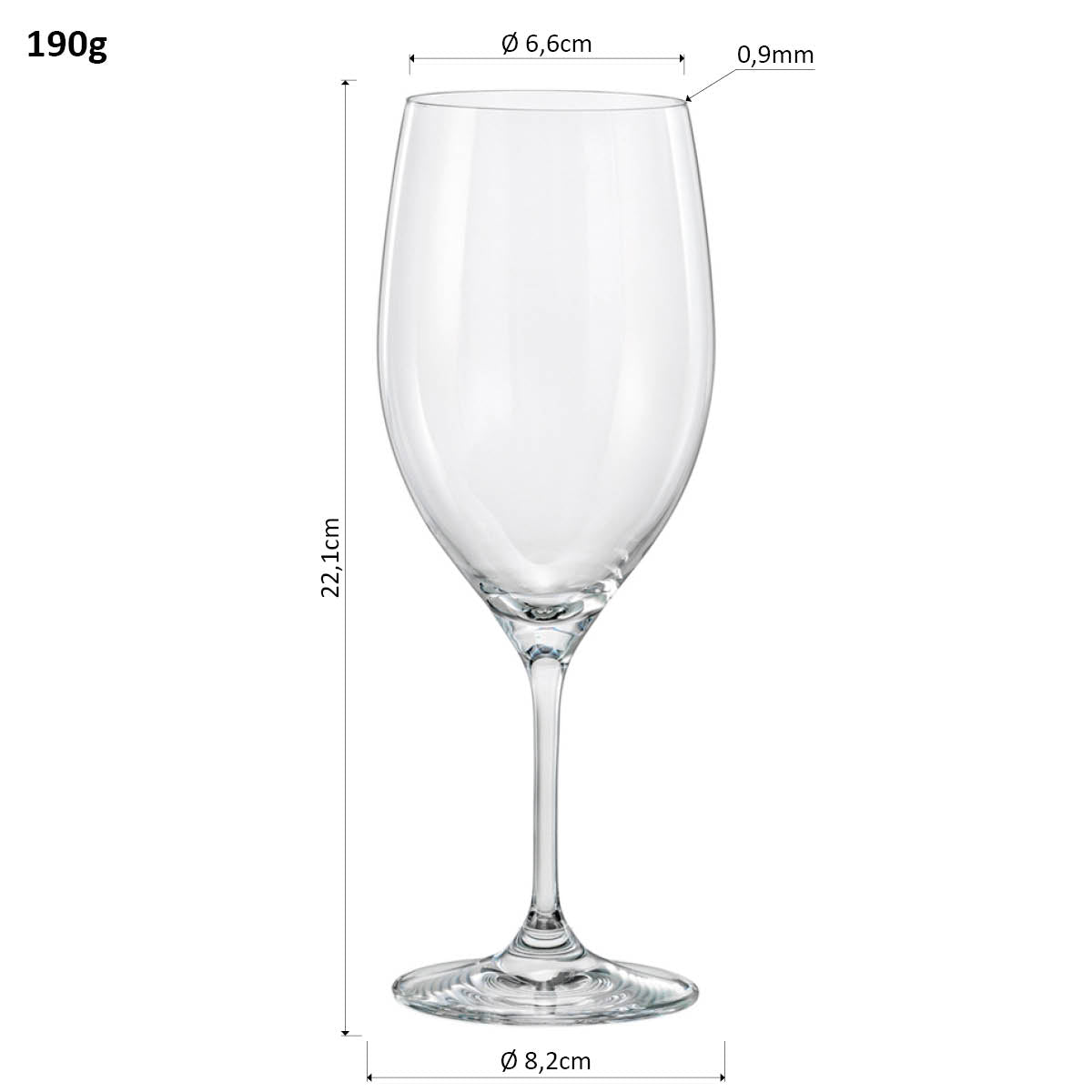 Jogo de 6 Taças de Vinho Bohemia Cristal 450ml Transparente 22x8cm