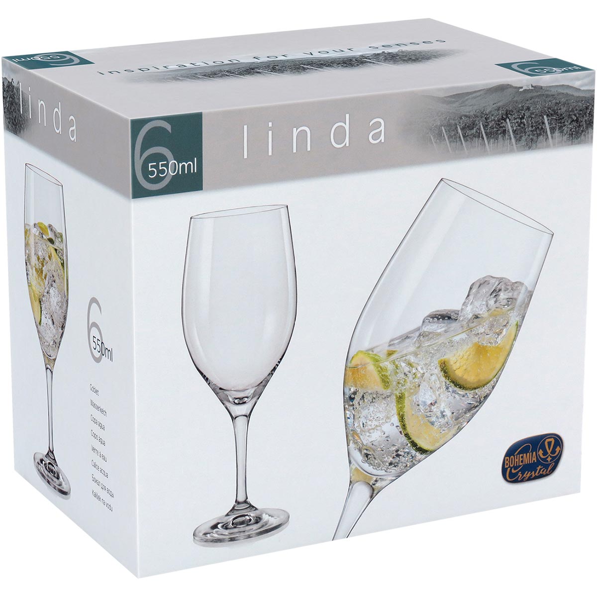 Conjunto 6 Taças de Cristal Bohemia 550ml Transparente 23x9cm