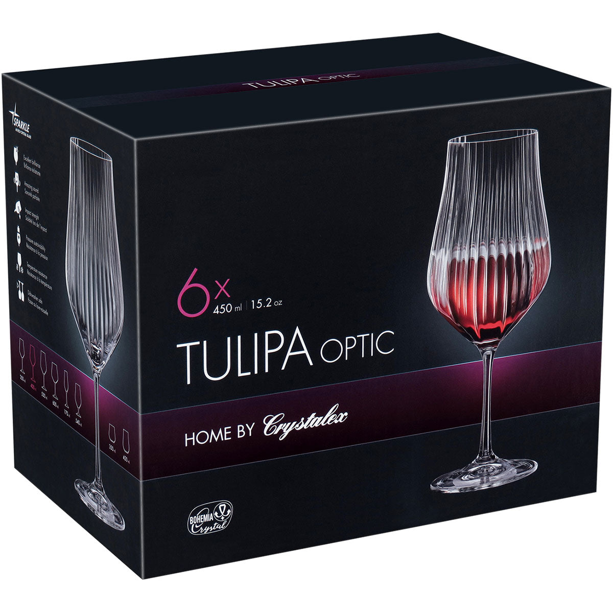 Conjunto 6 Taças de Vinho Bohemia Tulipa Cristal 450ml Transparente