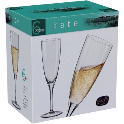 Conjunto 6 Taças de Champanhe Bohemia Kate Cristal 220ml Transparente