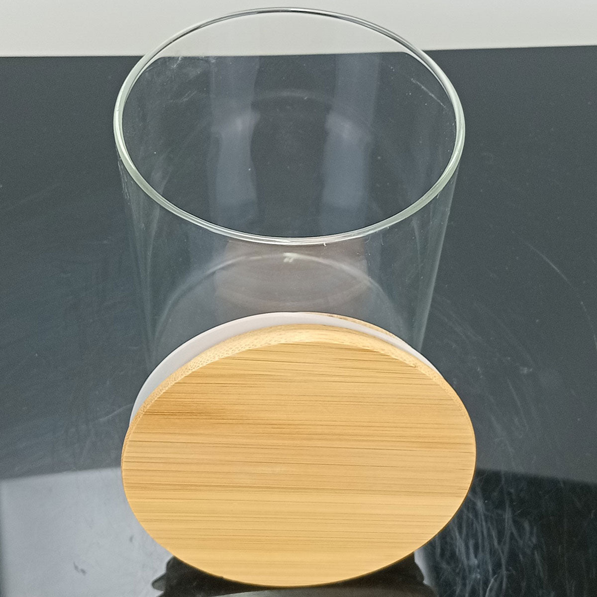 Pote de Vidro Borossilicato 770ml com Tampa de Bambu - Transparente