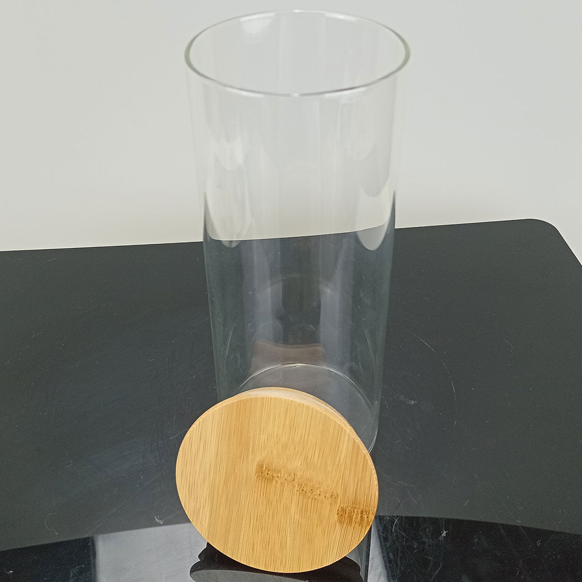 Pote de Mantimentos 1,4L Vidro Borossilicato com Tampa de Bambu Transparente