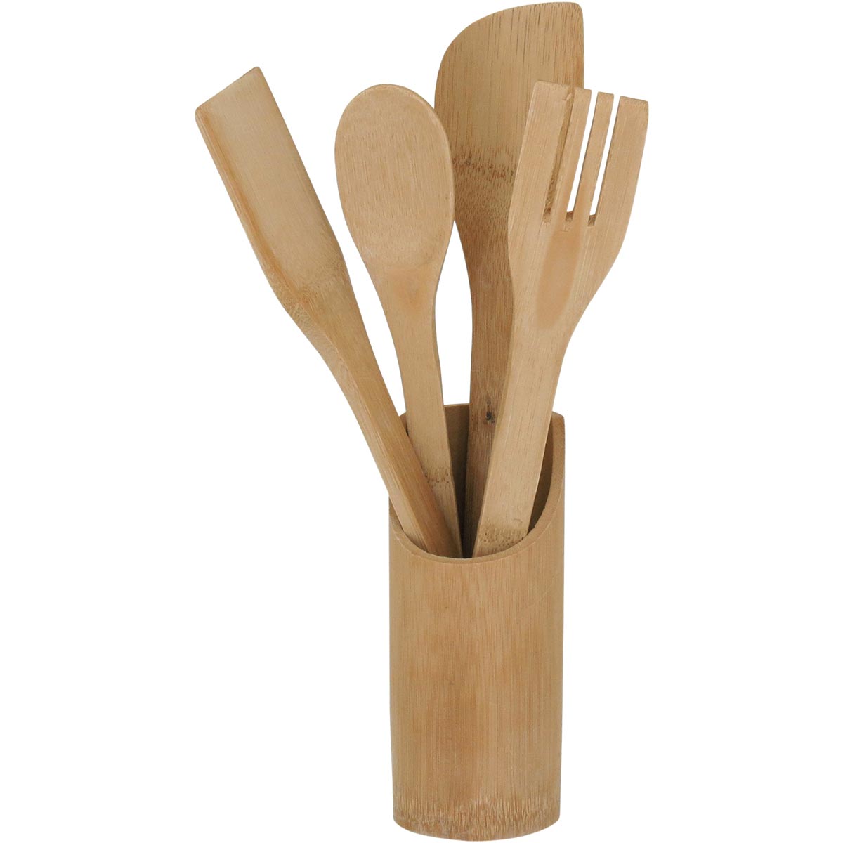 Jogo de Utensílios de Cozinha Bambu Natural Table com Suporte 4 Peças