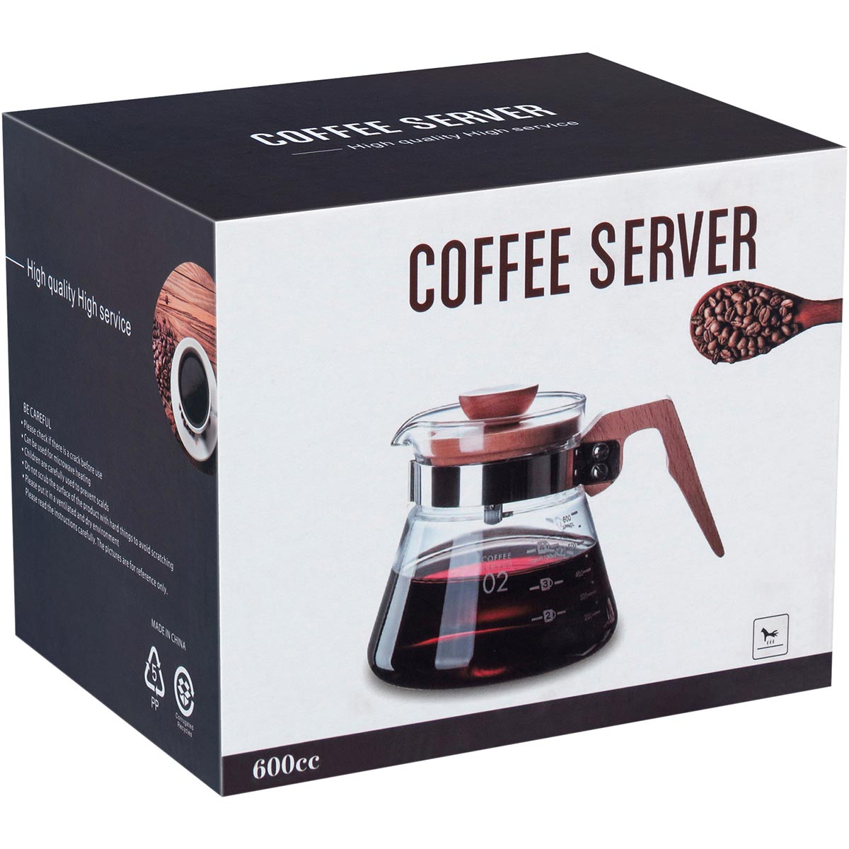 Cafeteira de Vidro Borossilicato Balzac 600ml com Tampa de Madeira Transparente