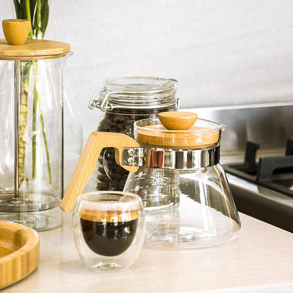 Cafeteira de Vidro Borossilicato Balzac 600ml com Tampa de Madeira Transparente