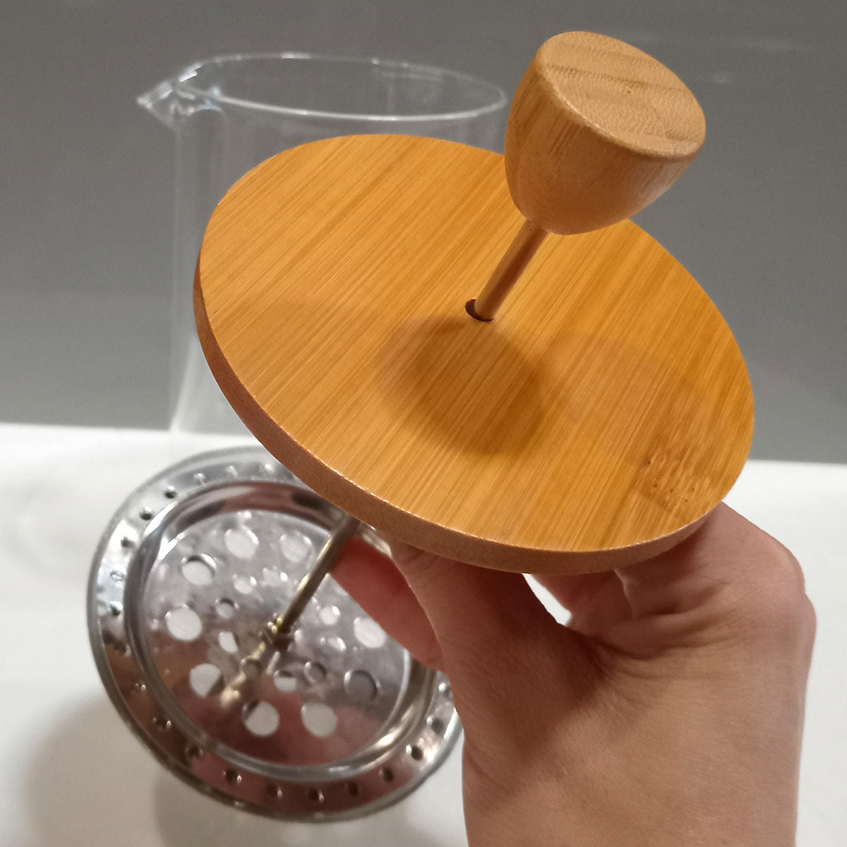 Cafeteira Francesa Balzac 1L Borossilicato Transparente com Tampa Bambu