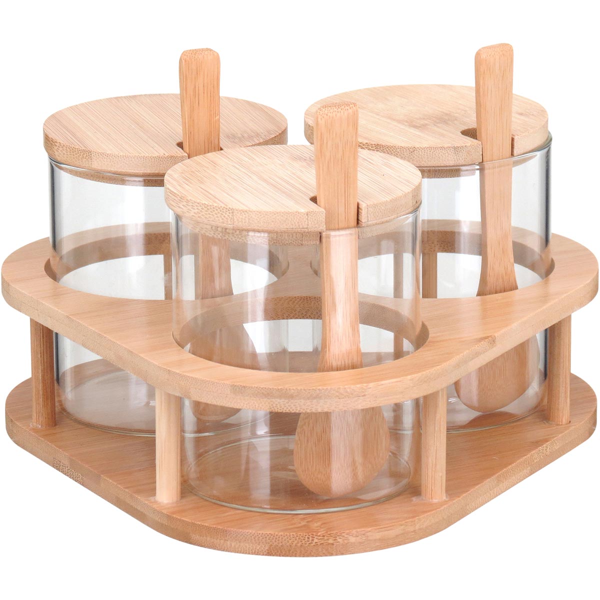 Conjunto de Porta Condimentos 3 Peças Vidro Borossilicato Transparente com Suporte