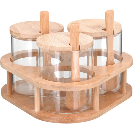 Conjunto de Porta Condimentos 3 Peças Vidro Borossilicato Transparente com Suporte