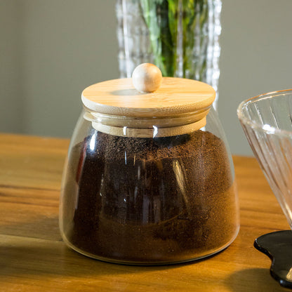Pote de Vidro Borossilicato 450ml com Tampa de Bambu Transparente