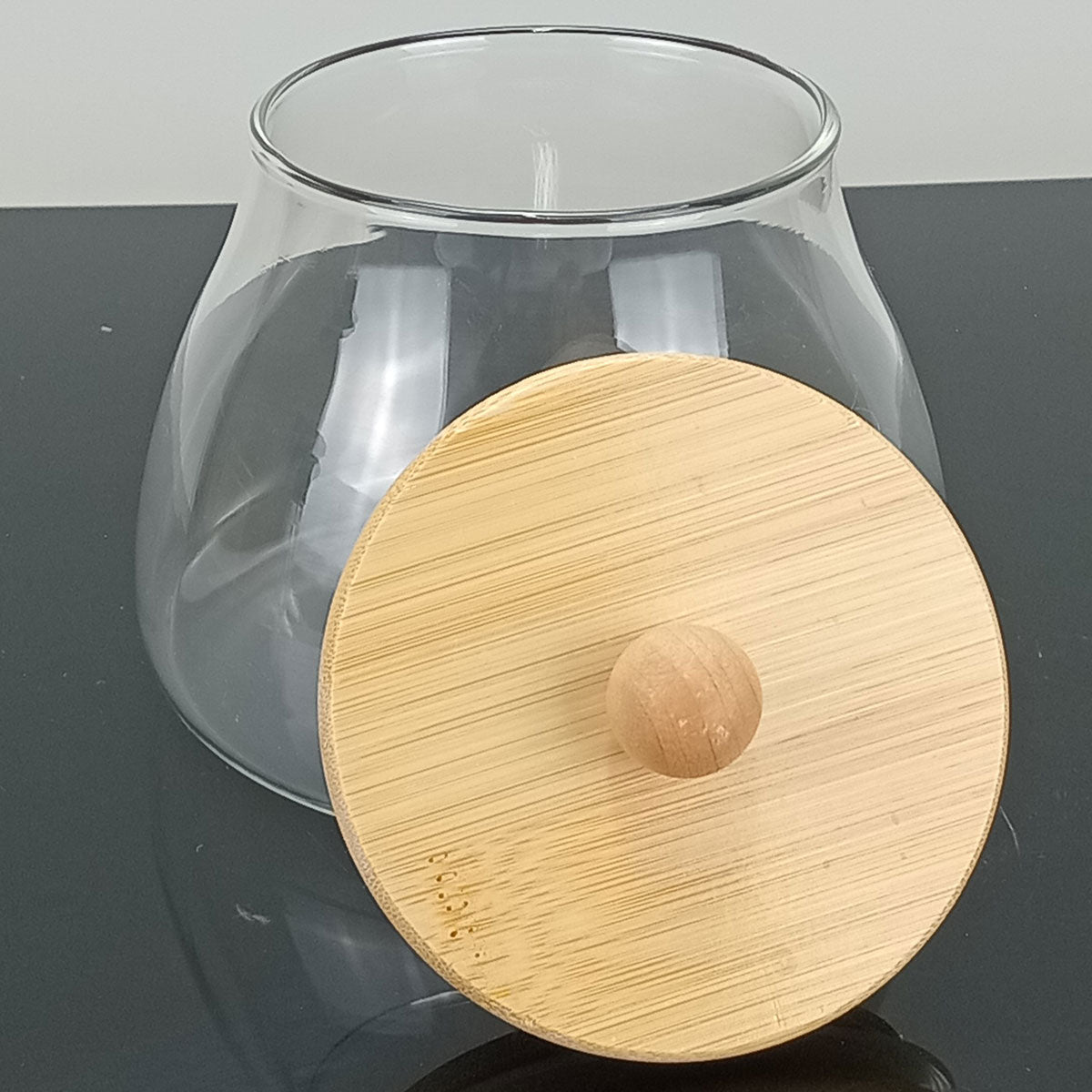 Pote de Vidro Borossilicato 450ml com Tampa de Bambu Transparente